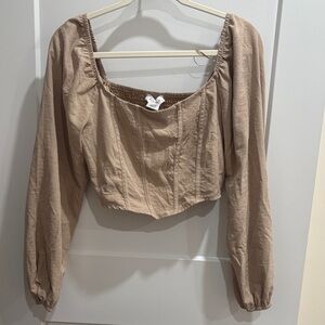 Women's Tan Long Sleeve Crop Top
